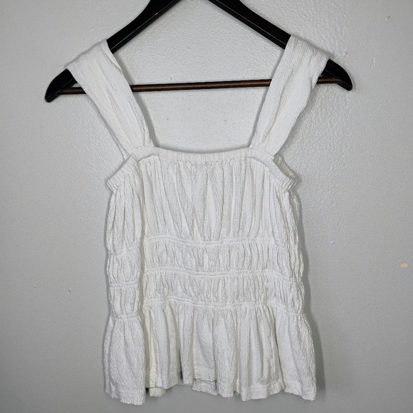 LOFT Milkmaid Tank Top Womens XS White Tiered Cottagecore Smocked Feminine - Picture 3 of 9